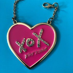 Betsey Johnson XOX Pink Heart Rhinestone Bag Tag